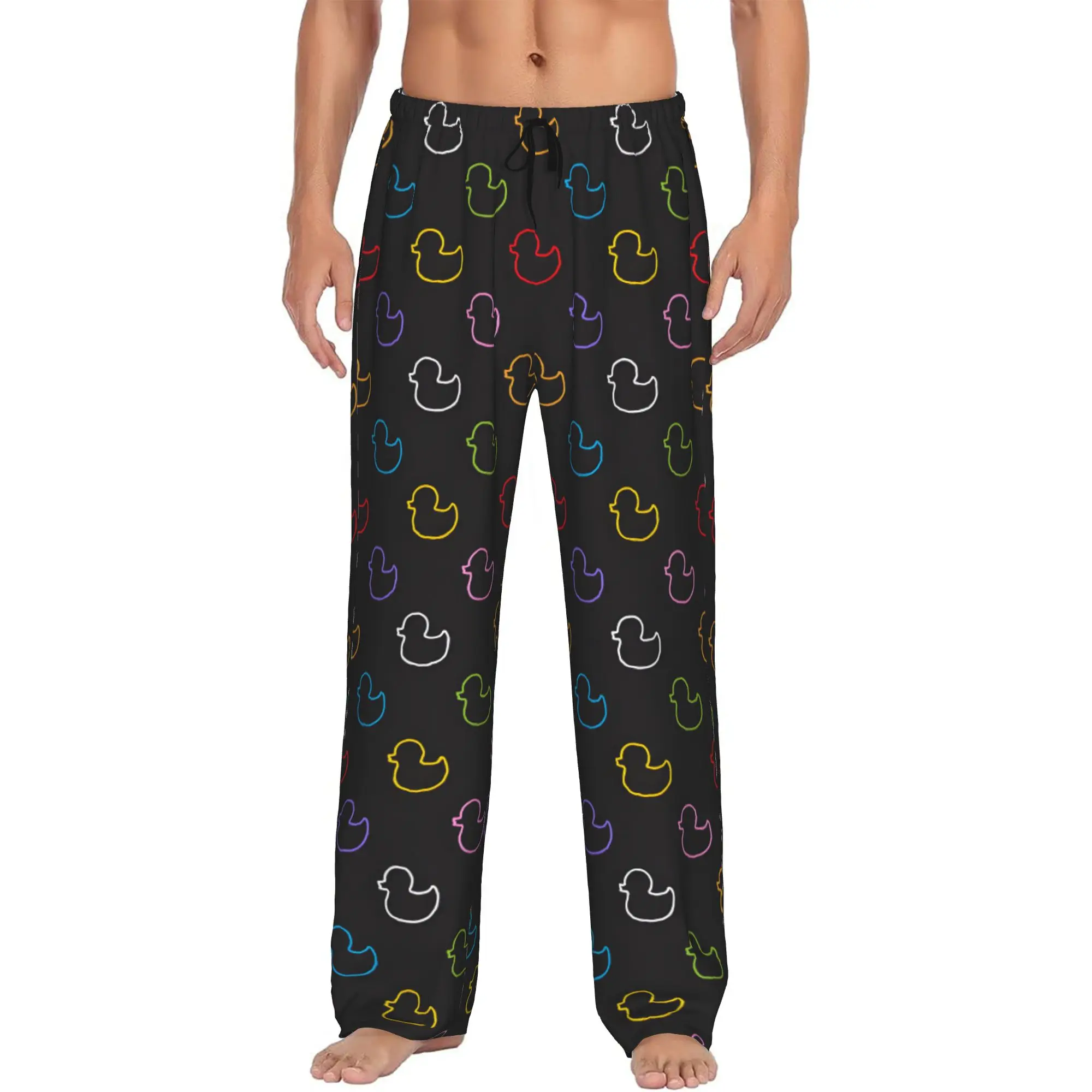 Custom Colorful Cartoon Rubber Duck Pattern Pajama Pants Sleepwear Men's Elastic Waistband  Sleep Lounge Bottoms with Pockets