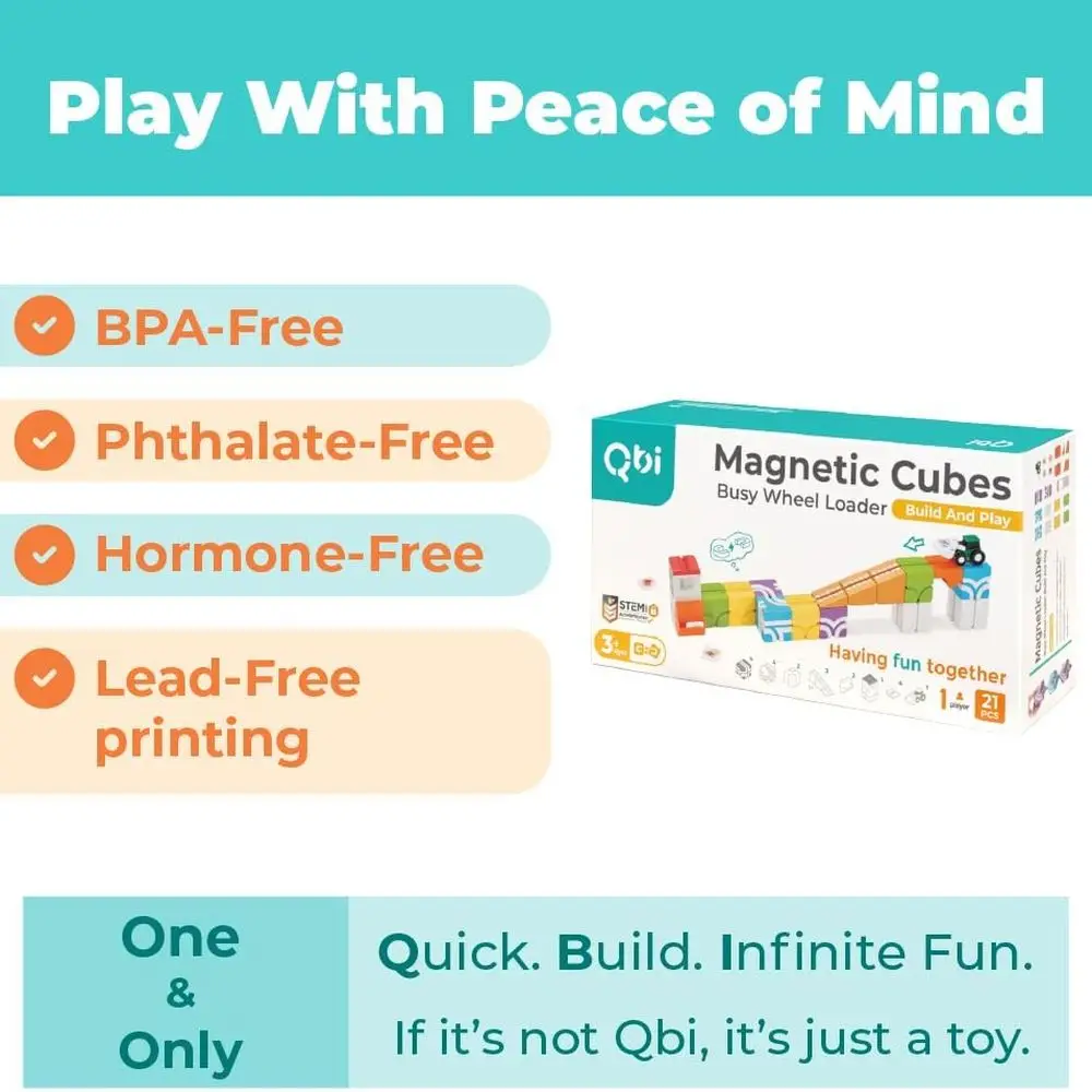 유아용 STEM 자석 블록 3세 이상 - 불도저와 타일이 포함된 3D 컬러풀 블록, 21피스 감각 학습 장난감