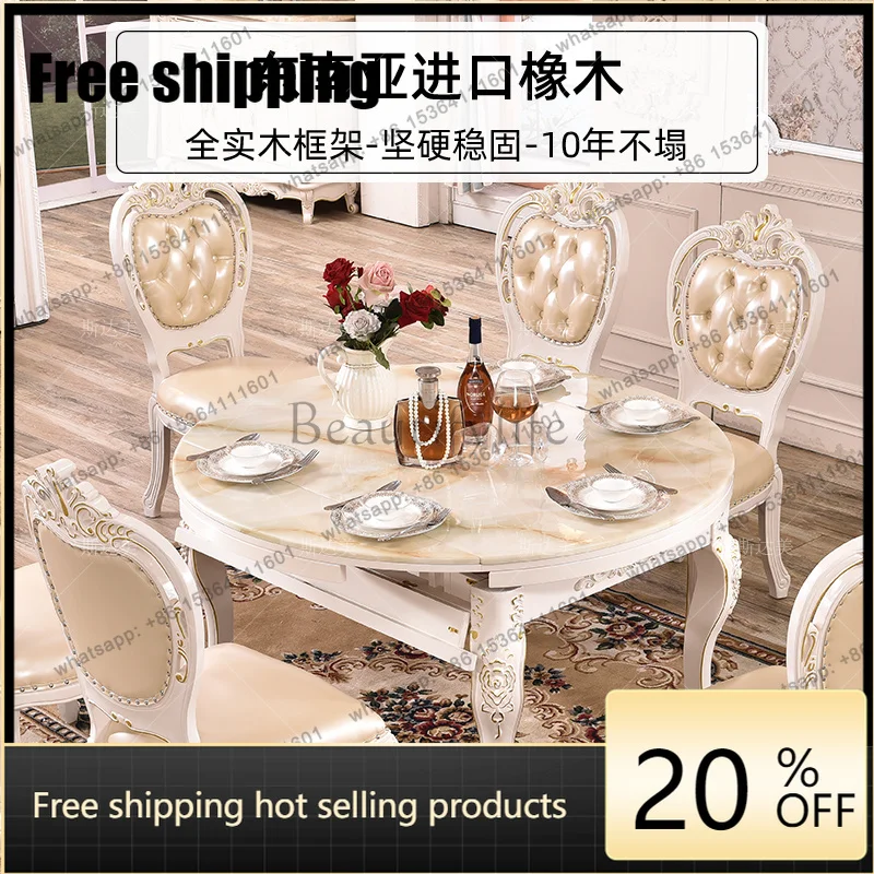 HJ Solid wood retractable round table household small apartment simple rectangular dining table