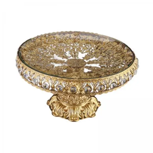 Luxury Glass Serving Tray Golden Decorative Fruit Plate Modern Storage Platter for Dining Table Decor