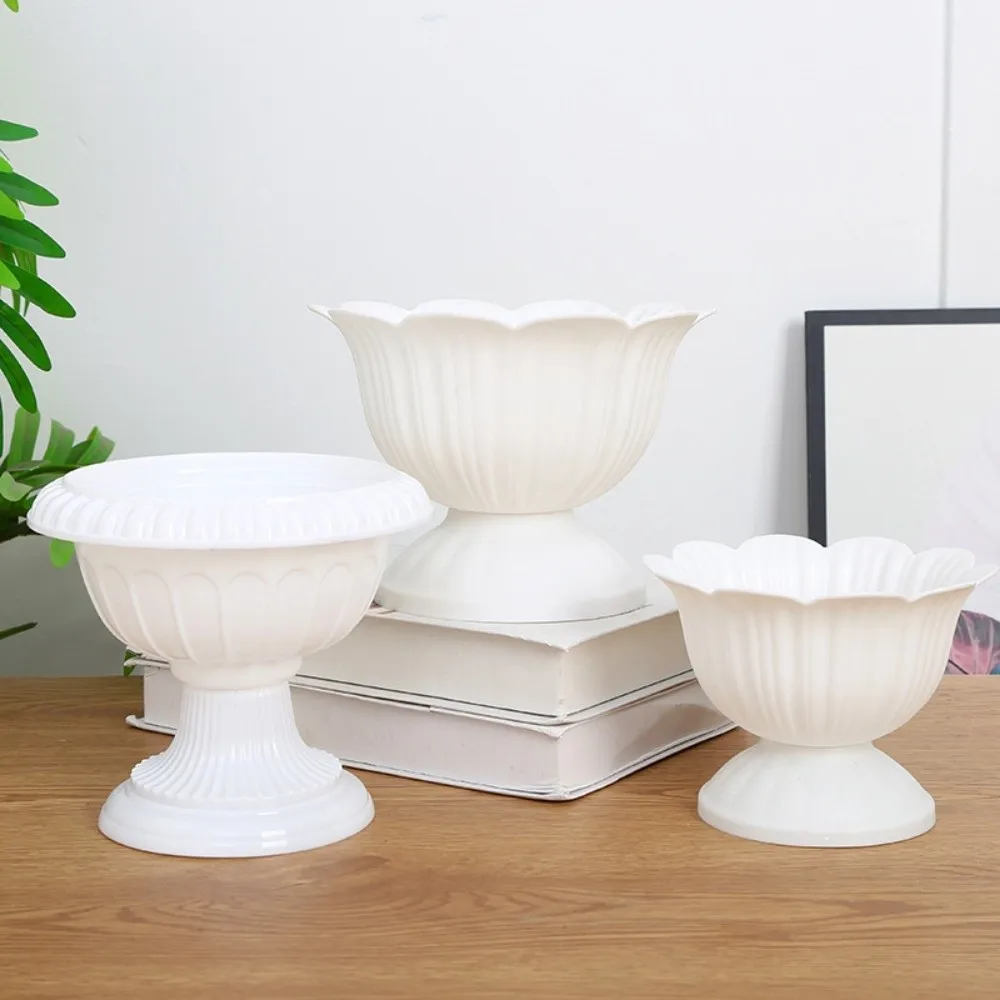 New White Roman Plant Pot Decorative Art Flower Planter Simple Desktop Vase Green Plant