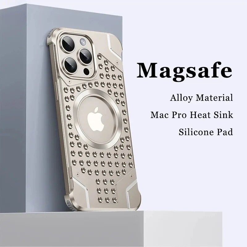 Metal MacPro Heat Dissipation Sink Holes Rimless Phone Case for Iphone 14 15 16 ProMax 15Pro Magsafe Cooling Hollow Cover