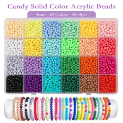 4mm 3600pcs Candy Color Acrylic Beads Set 24 Colors Solid Round Beads for DIY Jewelry Making Bracelets Necklaces Crafts 1mm Hole