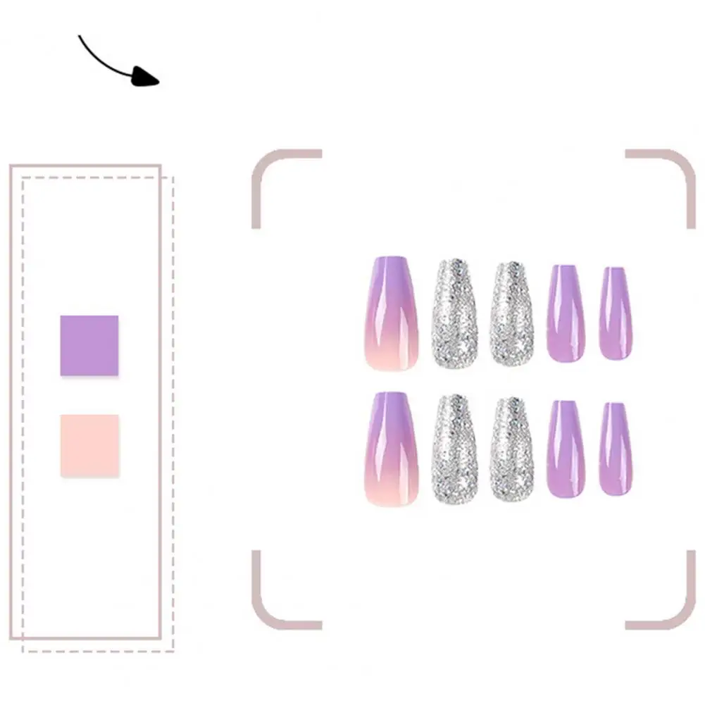 1 zestaw gradientowego brokatu sztuczne paznokcie fioletowo-kolorowa długotrwała ekologiczna sztuczne paznokcie do domowego klubu tanecznego