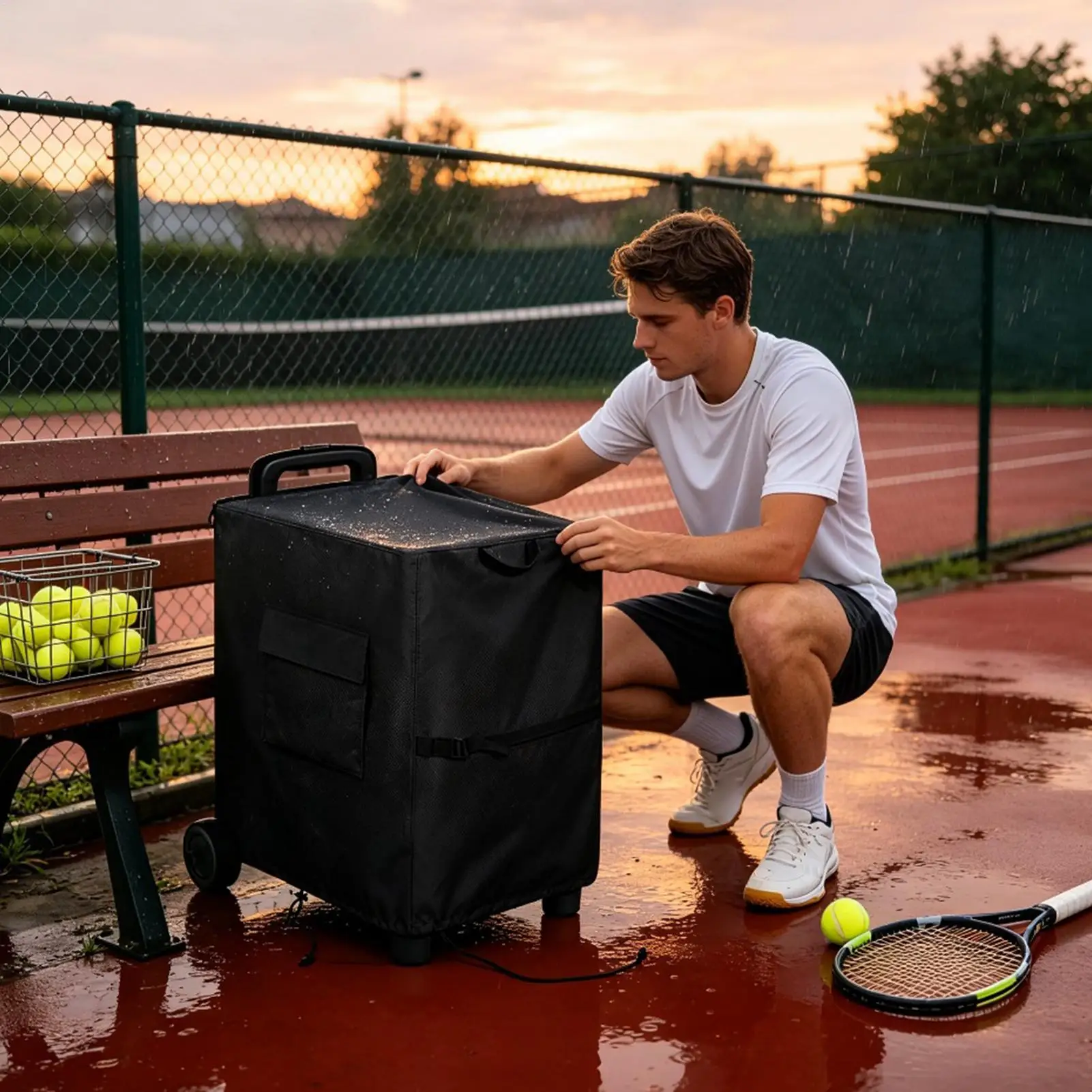 Tennis Ball Launcher Cover Heavy Duty Waterproof Protective Case With Handle Tennis Ball Machine Accessories For Indoor Outdoor