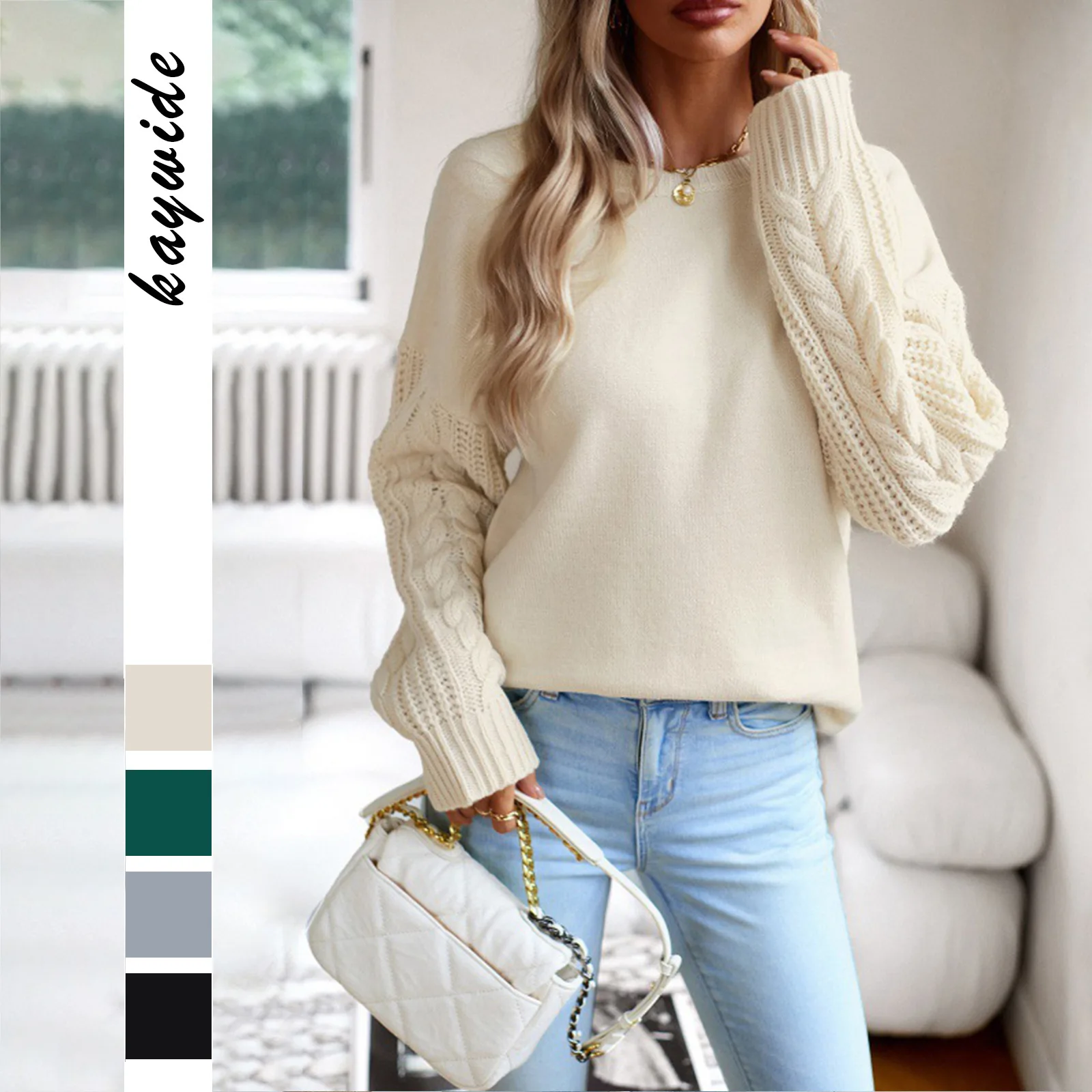 

Round Neck Sweater Women's Autumn and Winter Women's Long Sleeved Knitted Sweater Top