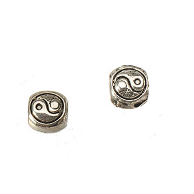 30pcs Beads For Ornaments Handicrafts Bracelets Parts Chinese Tai Chi Vintage Silver Metal DIY Findings jewelry Making Materials