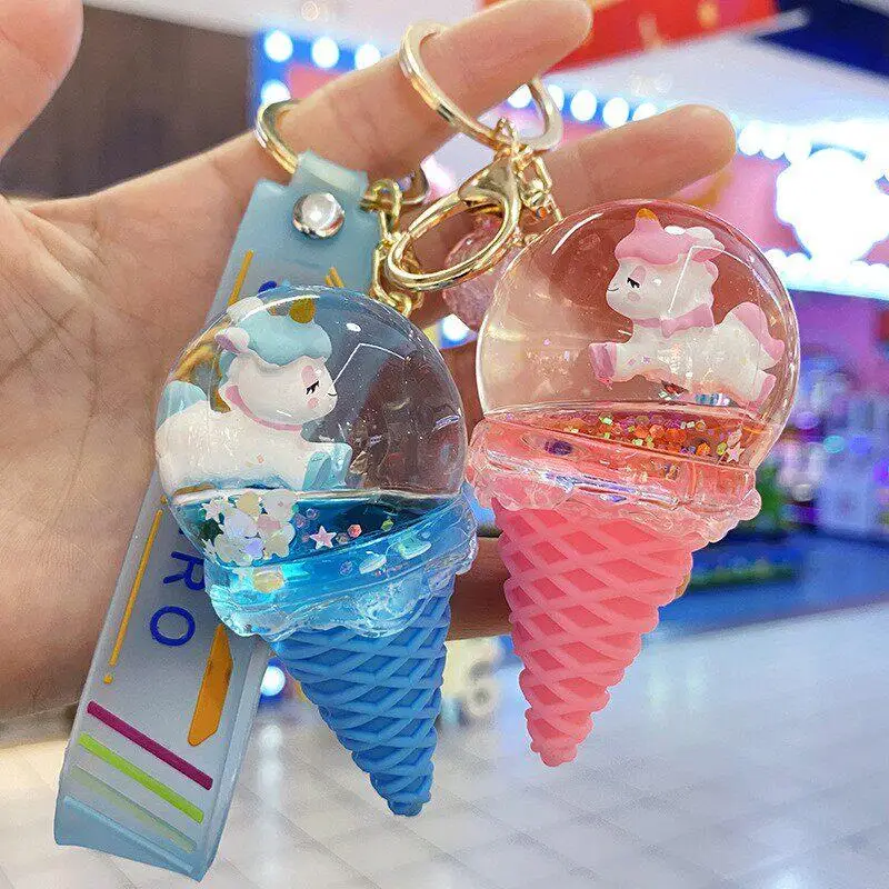 Cute Children's Crystal Ball Sand Flow Keychain Pendant Precise Bookbag Hanging Decoration Girls' Pendant Small Accessories