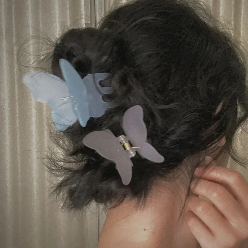 Butterfly Matte Hair Claw for Women Girls Acrylic Solid Color Sweet Hair Clips Crab Simple Hair Clamps Chic Hair Accessories