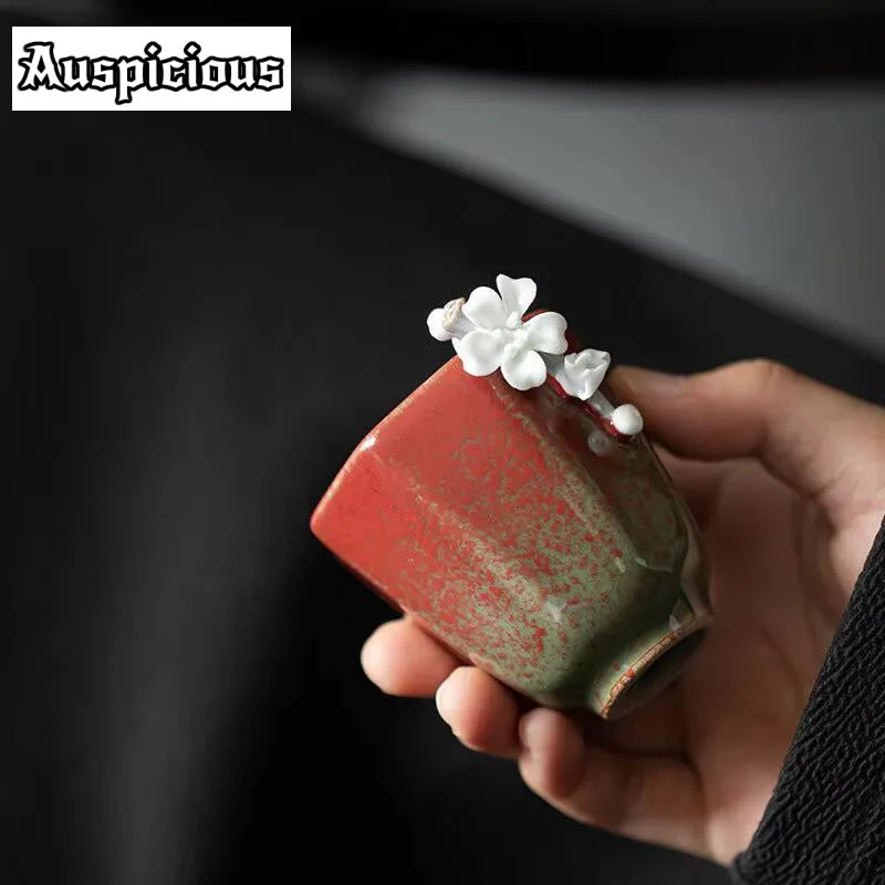 55ml Hand Pinching Flower Bud Ceramic Tea Cup Creative Octagonal Master Cup Ladies Special Personal Cup Kung Fu Tea Set Gifts