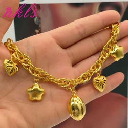 Luxury Heart Pendant Design Gold Color Bangle Chain for Women Copper Star Bracelet Dubai Arba Jewelry Wedding Bridal Daily Wear
