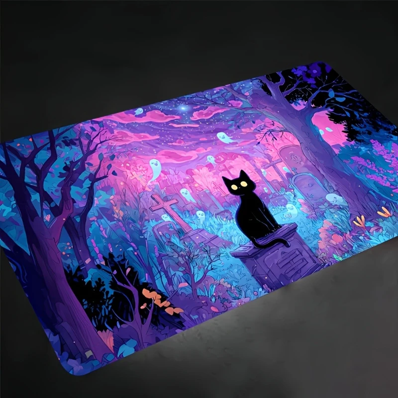 1 game mat, with black cat anime pattern, TCG/CCG card game mat, suitable for collectible card games, individual battle competit