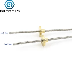 T4 스테인레스 스틸 사다리꼴 나사 길이 250mm 피치 1 리드 1mm/2mm 황동 너트 포함