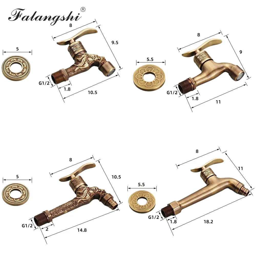 Antique Carved Bibcock Brass Faucet Decorative Outdoor Garden Taps for Washing Machine Luxury Toilet Mop Faucet WB8503