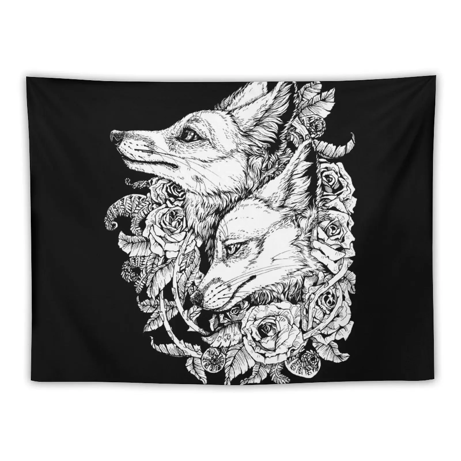 

Fox Bloom - Black and White Tapestry Things To Decorate The Room Things To The Room Tapestry