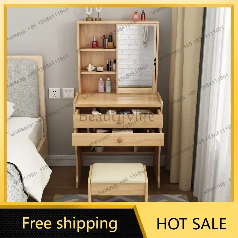 LDNordic Solid Wood Dressing Table Girls Make Up Vintage Table Bedroom Stool Modern Simple Minimalist   Cabinet