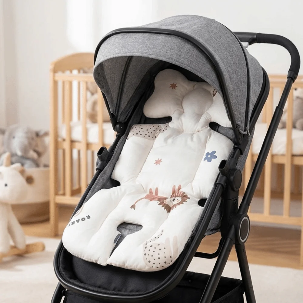 Cotton Stroller Seat Cushion Cartoon Pattern Soft High Chair Liner Pad Warm Protective Stroller Accessories