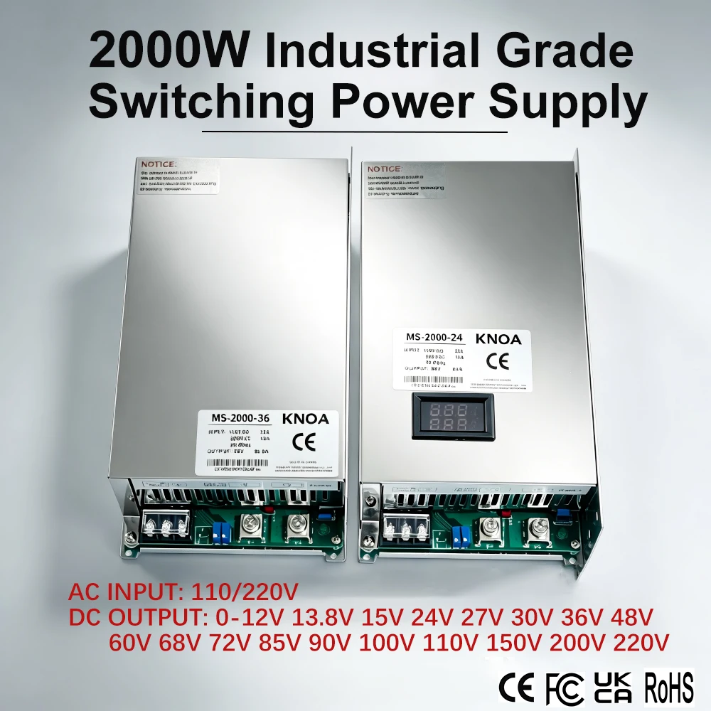 Fuente de Alimentación Conmutada de 2000W AC-DC 12V 24V 36V 48V 60V 72V 85V 90V 110V 150V, Transformador Regulado Industrial CV CC con Pantalla Digital