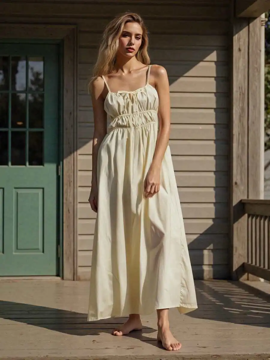

Women Sleeveless Pleated Solid Swing Maxi Dress For Summer Cocktail Party