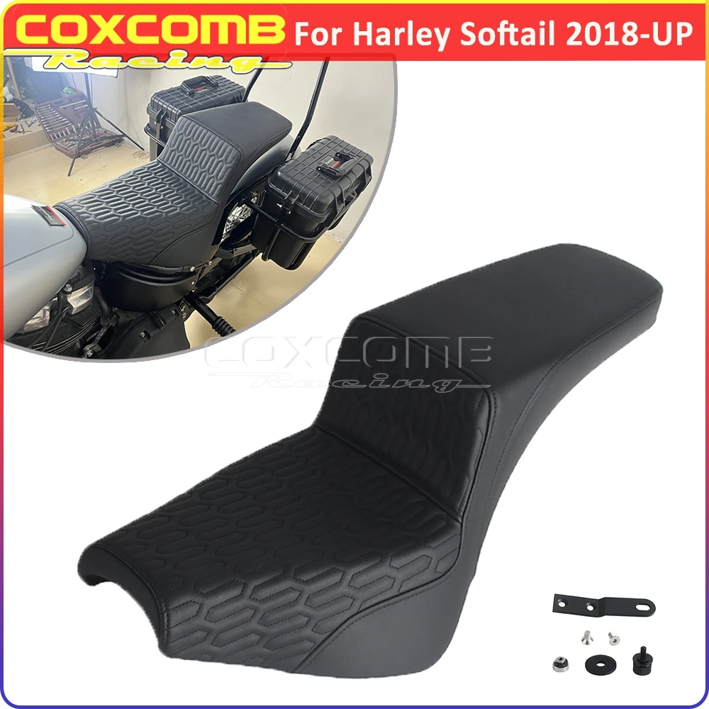 Rider Passenger Seat Cushion Pad Motorcycle 2-Up Gel Pad Seat Leather Black For FXBB FXBBS FXSL FXST FLDE FLHC FLHCS 2018-2024