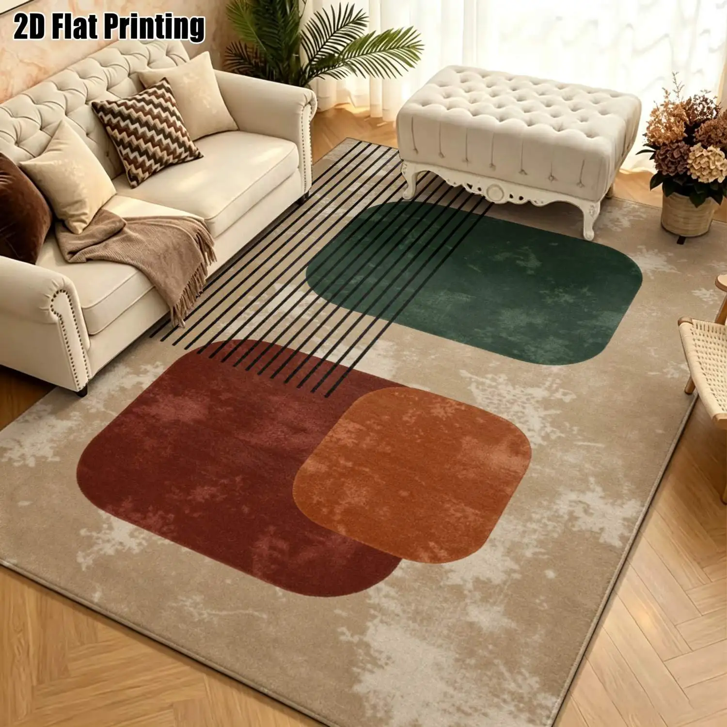 1Pc 2D Printed Retro Geometric Color Block Carpet: Nordic/Instagram/Modern/European Vintage Geometric Striped Floor Mat, Home Decor, Multi-Size, Machine Washable, for Entrance, Dining, Foyer, Study, Living Room