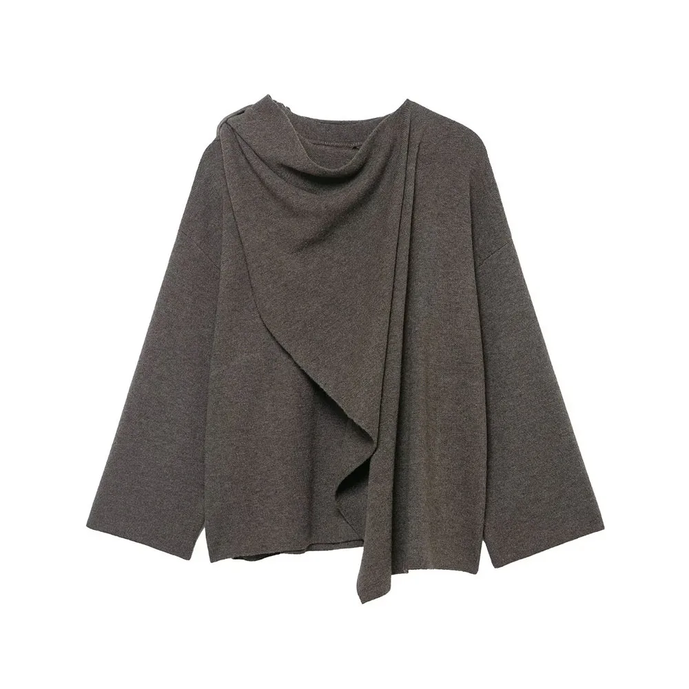 

Winter New Women's Fashion with Scarf Round Neck Solid Color Loose Knitted Cloak