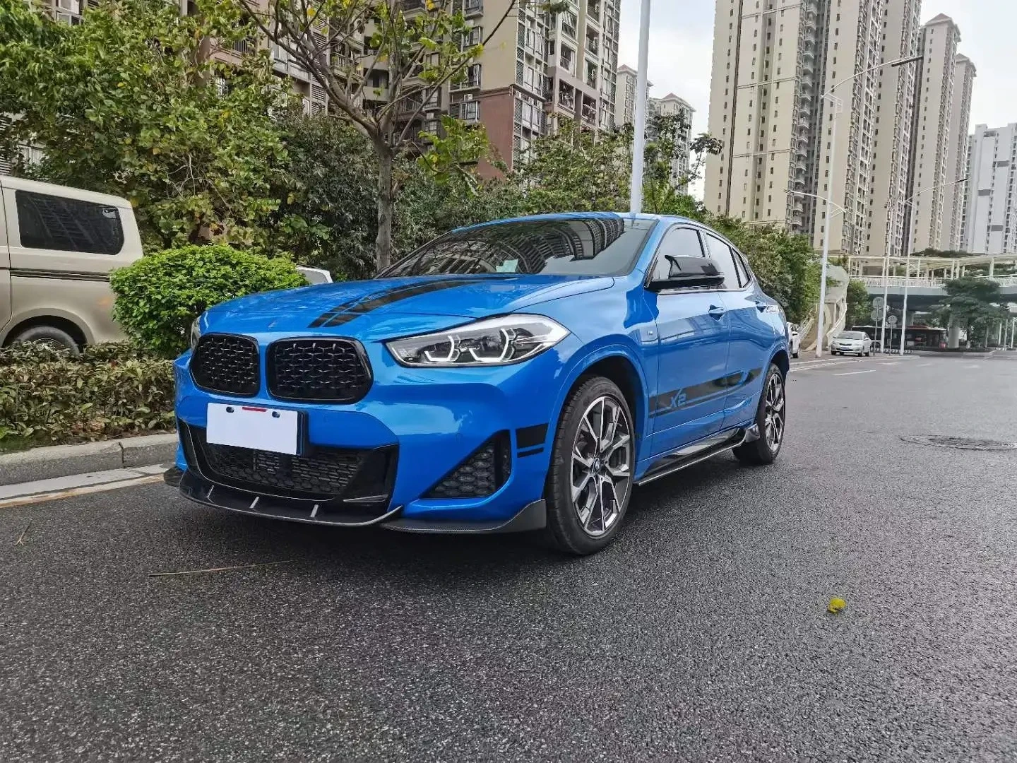 For X2 Auto Parts Carbon Fiber Body Kit Front Lip Side Skirts Rear Wrap Angle Spoiler Rear Diffuser Exhaust Pipe 2018-21