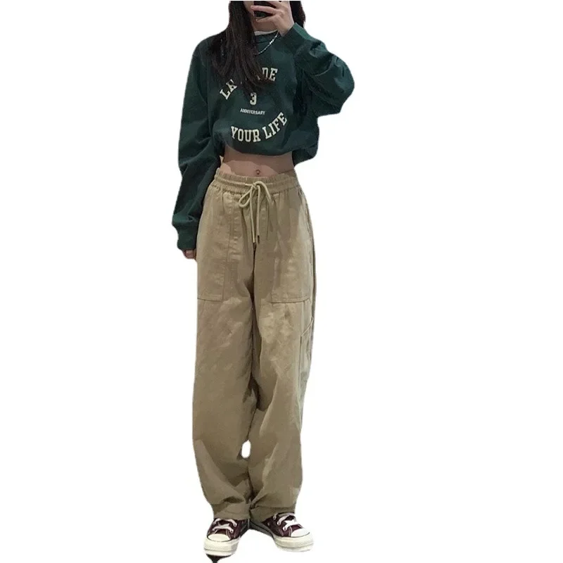 

Vintage Fashion Khaki Cargo Pants Baggy Streetwear Harajuku Solid High Waist Wide Leg Pants Women Unisex Casual Trousers S-4XL