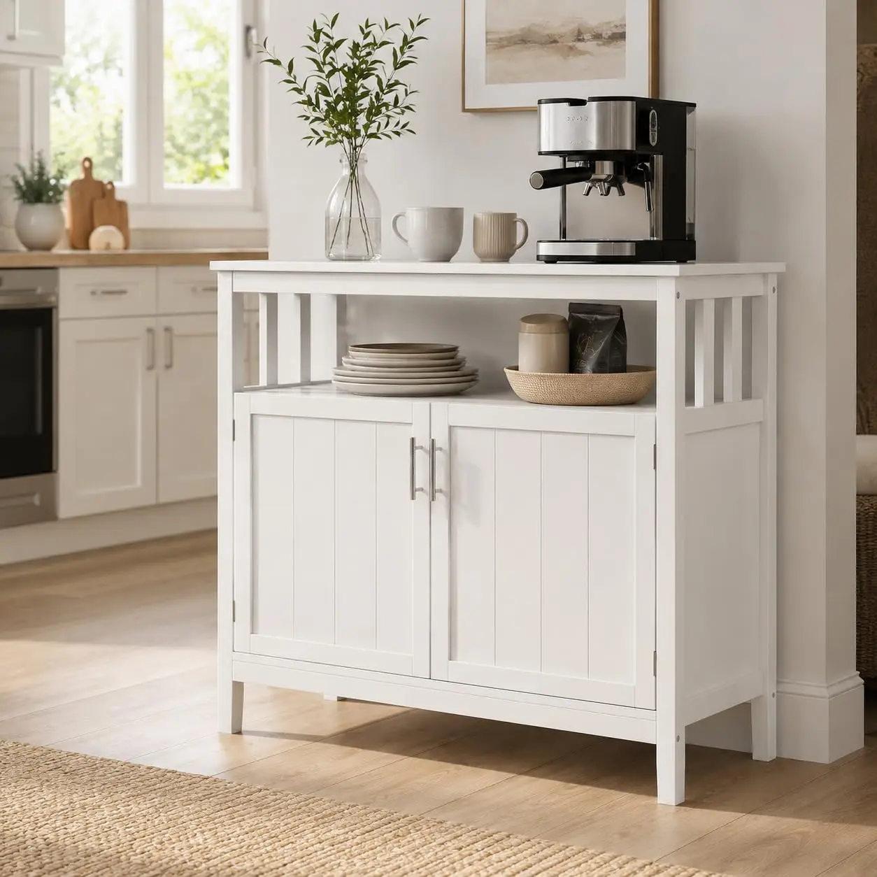 White Kitchen Sideboard Buffet Cabinet with 2 Doors Adjustable Shelf Storage Server Cupboard Console Table, Customized