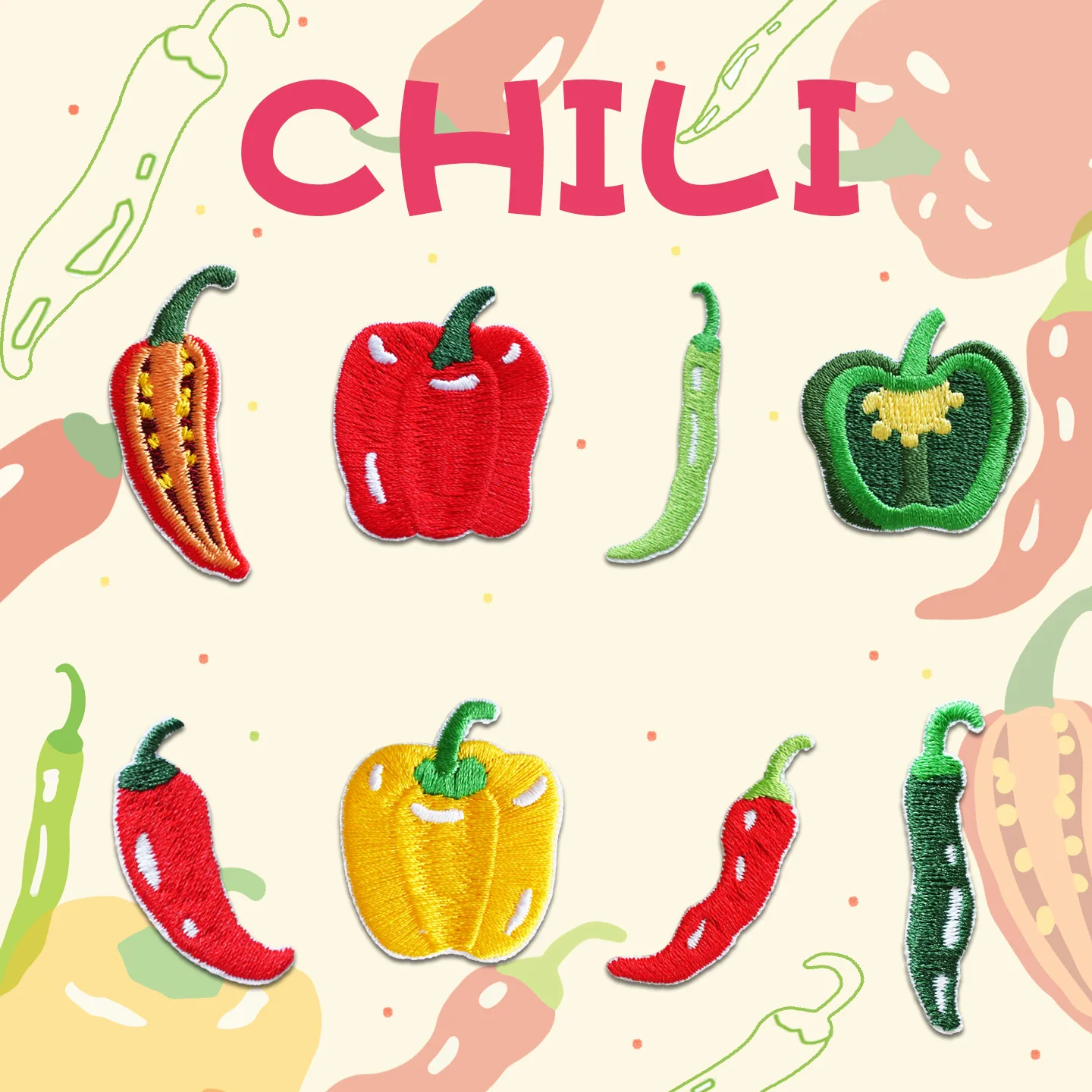 Parche bordado de chile y pimienta para bolsa de ropa, pegatinas autoadhesivas de decoración DIY de verduras de tamaño pequeño, 1 unidad