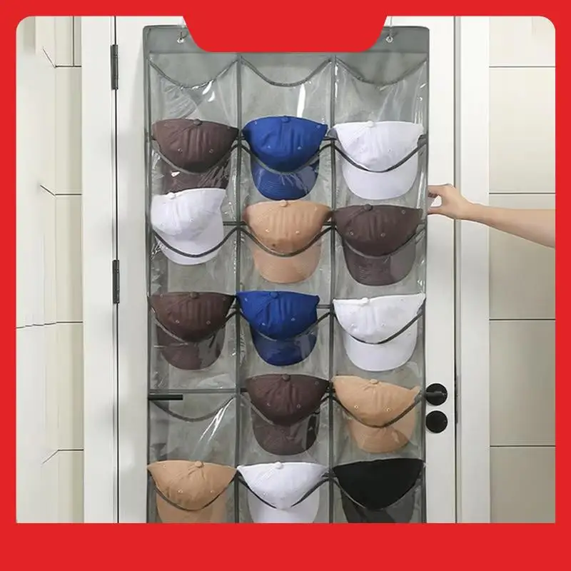 Felt Cap Holder Organizer For Baseball Hats Over The Door Storage Rack 24 Pockets Multi-Function Large Capacity Wall Bag