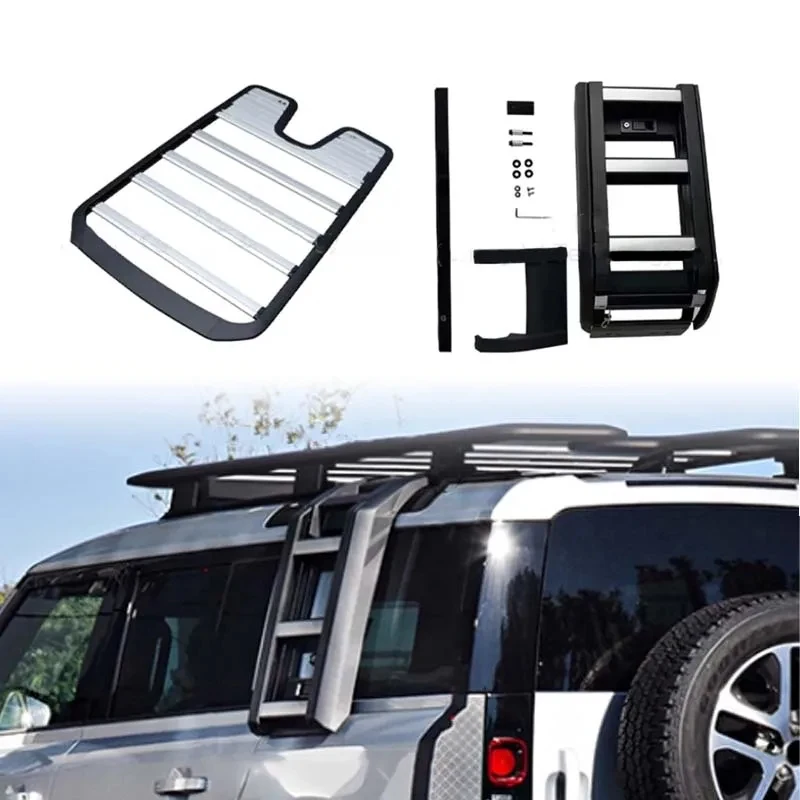 HS's newly designed exterior modification two-piece side ladder premium roof platform storage rack is suitable for Defender acce