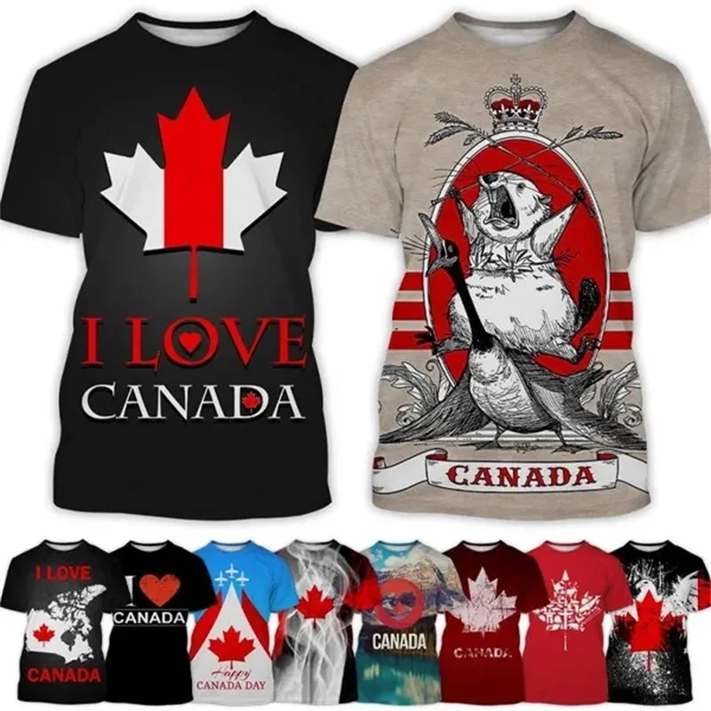 3d Print I Love Canada Graphic Tshirt For Men Casual Short-sleeved Personalized Hip-hop Tee Tops Men Women Canadian Flag Tshirts