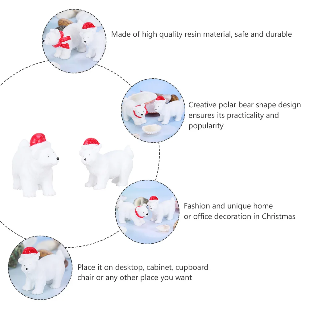 

9Pcs Christmas Polar Bear Desktop Ornaments Resin Creative Bear Decoration Red Scarf Santa Hat Miniature Christmas Decoration