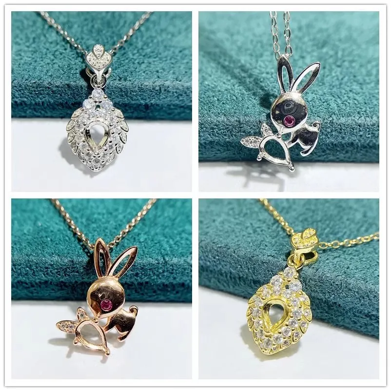 MeiBaPJ 3 Colors 4*5/4*6 Water Drop Stone Genuine 925 Silver Pendant Necklace Empty Fitting Fine Wedding  Jewelry for Women