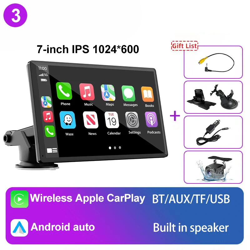 Universele draagbare IPS 7 inch Android Auto Apple CarPlay autoradio video MP5 draadloze Carplay scherm voor IOS Android