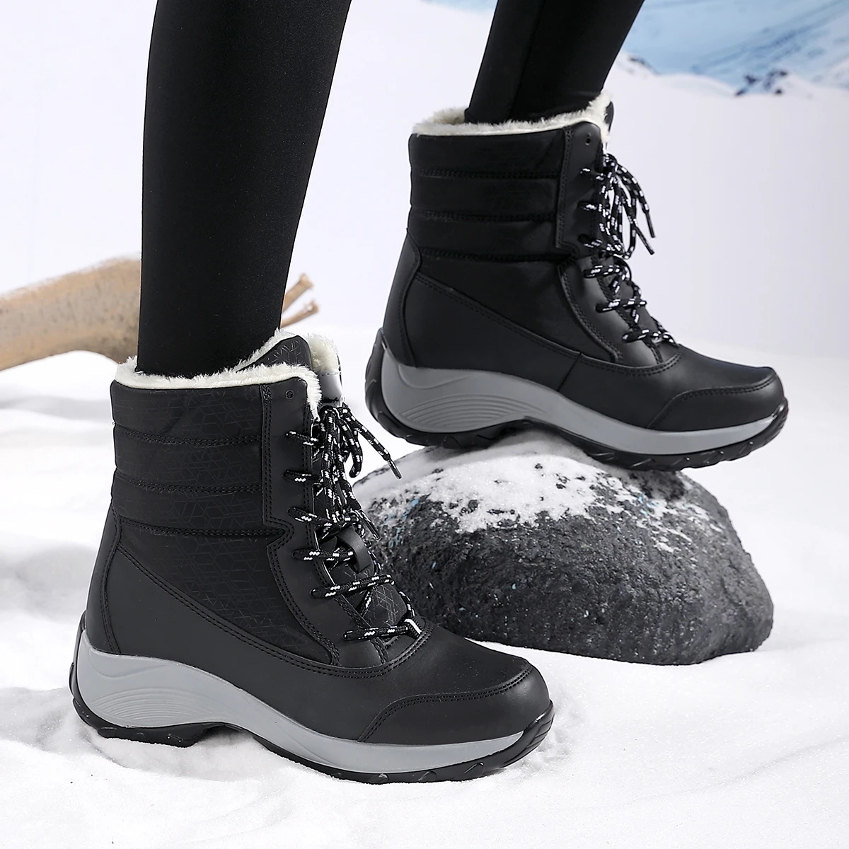 Bottes à plateforme coordonnantes pour femmes, chaussures en coton noir, bottes de neige décontractées, légères et chaudes, marque de luxe,