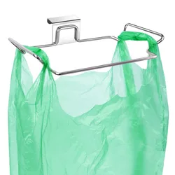 Soporte de acero inoxidable para bolsas de basura, estante de almacenamiento de basura para cocina, armario, puerta, bolsas de comestibles, organizador, toalla colgante