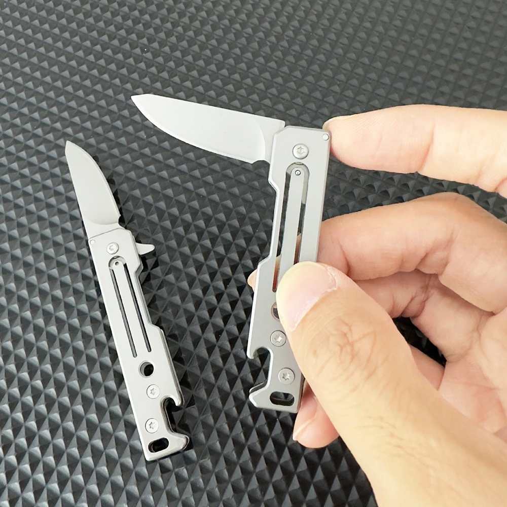 Multifunctional Fruit Knife Stainless Steel Folding Knife Lightweight Keychain Bottle Opener Gadget EDC Self-defence Tool