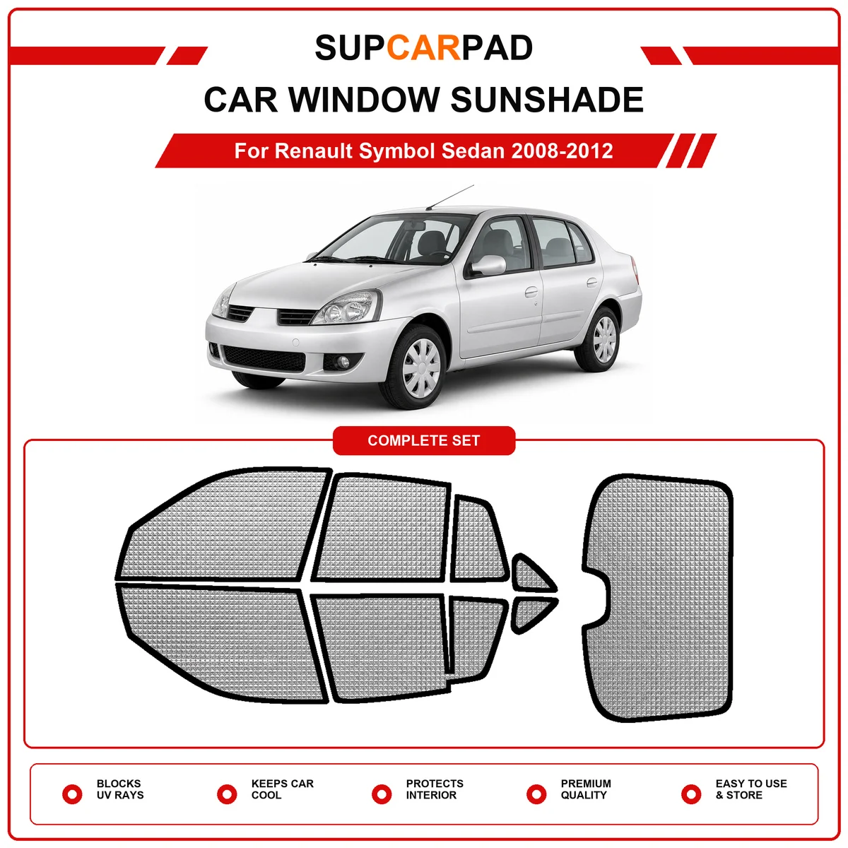 For Renault Symbol Sedan 2008-2012 Pre‑Cut Auto Window Sunshade Anti‑UV Car Sun Visor Protector