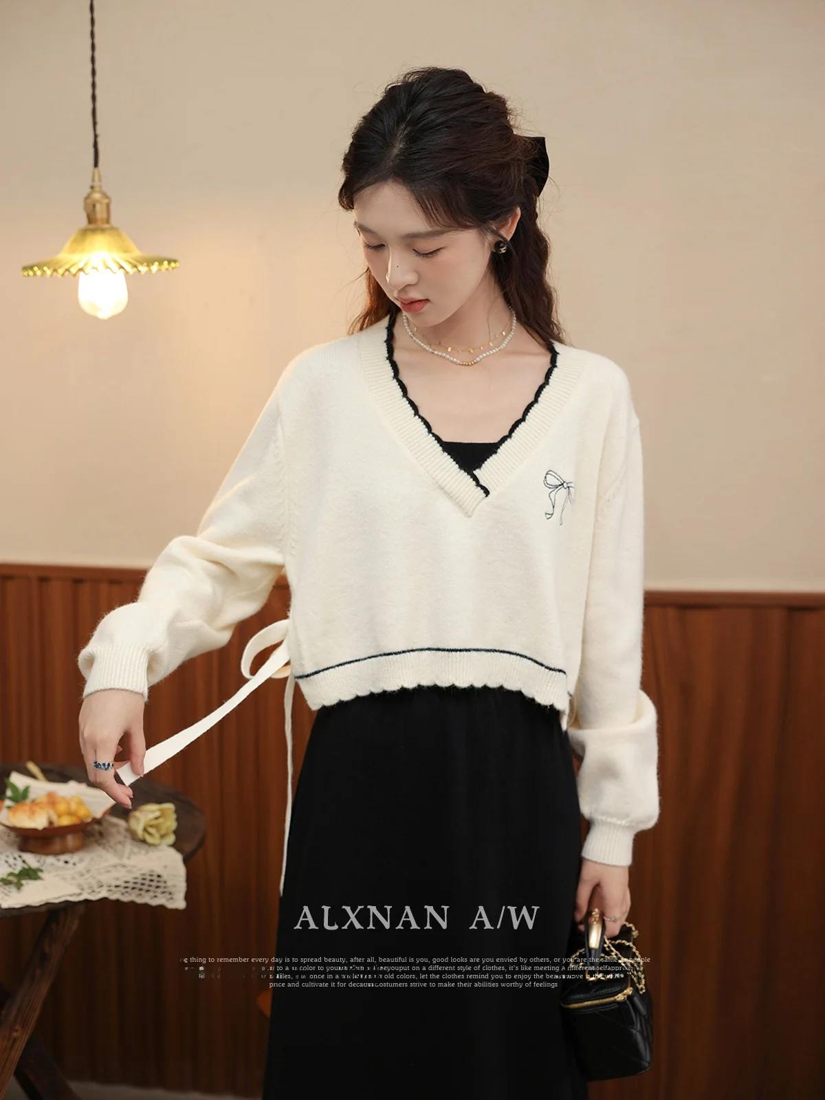 Ele Southern Deer Sli Dr femme nouvelle Faion belle jupe ort Sve col carré fermeture éclair décontracté automne Dr