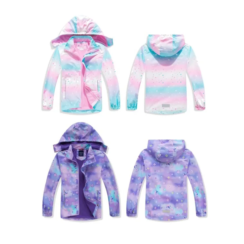 Baby Girls Gradient Color Jacket for Girls Windproof Waterproof Hooded Coat Young Girls New Spring Autumn Jacket Coat 3-12Y