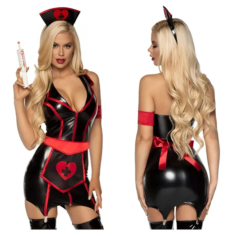 

Cosplay Nurse Dress for Women Sexy Skirt Lady Headwear Uniforms Temptation Underwear Mesh Socks Halloween Costume Performance