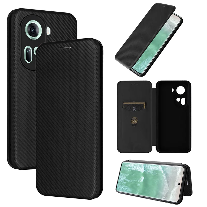 Suitable for OPPO Reno11 Global 5G Simple Carbon Fiber Self-Adhesive phone case OPPO Reno11 5G Flip Magnetic Wallet Case