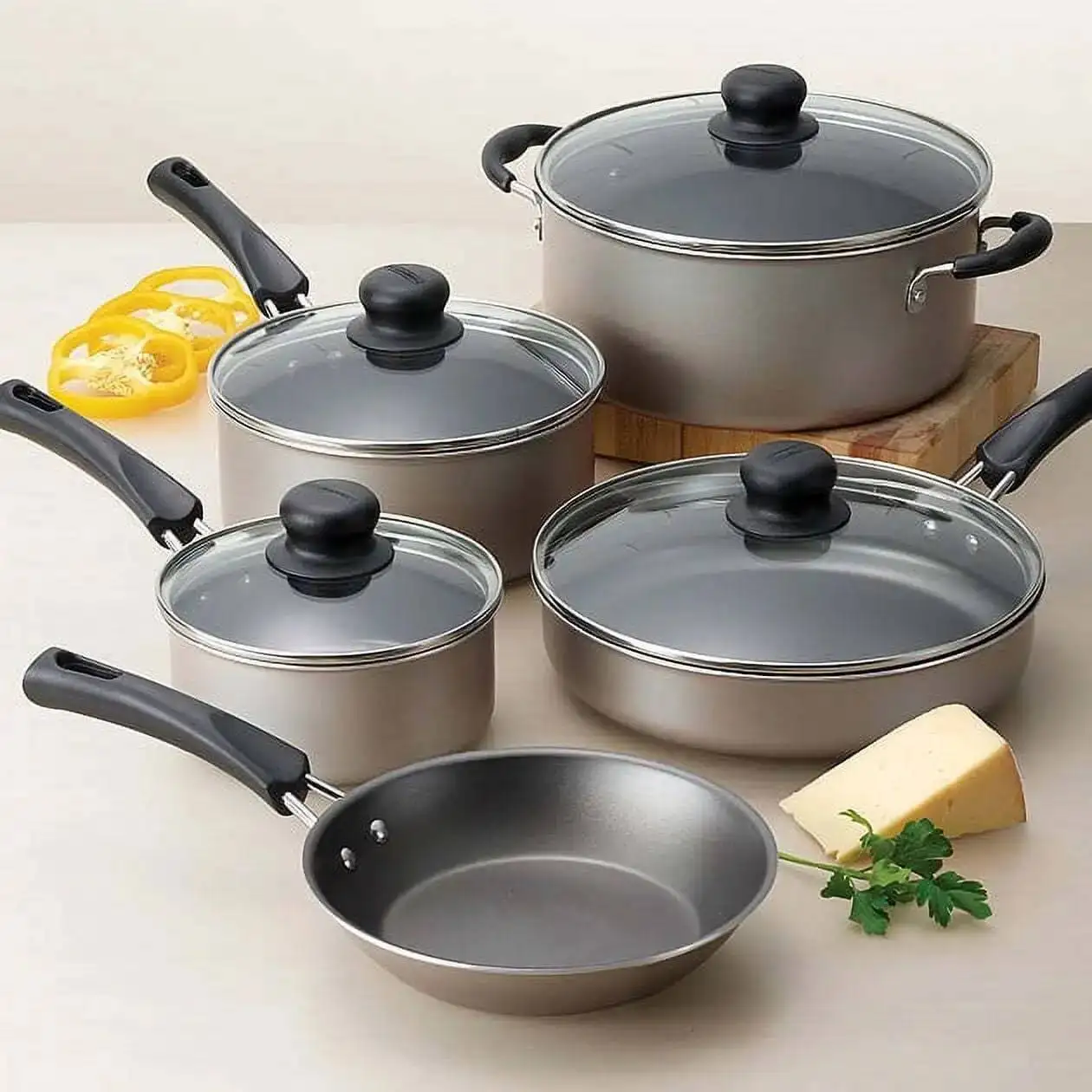 

-Piece All-Round Non-Stick Cookware Champagne Set Lightweight But Durable, Perfect For Kitchen Use Or As A Thoughtful Gift