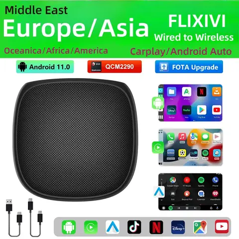 FLIXIVI CarPlay 자동차 지능형 시스템 안드로이드 11 무선 Carplay 안드로이드 자동 QCM2290 VW Audi Kia Fiat 용 4 코어 CPU 4G LTE
