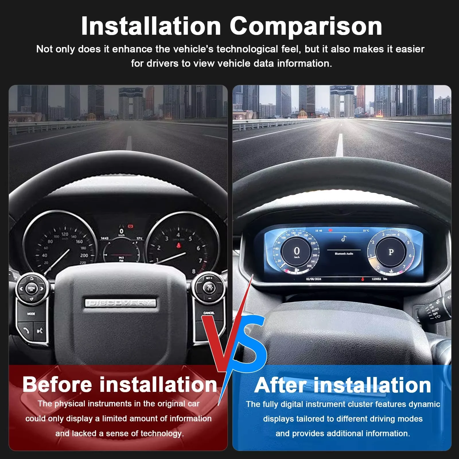 Digital Cluster Dashboard For Land Rover Discovery 5 2017-2021 Speedometer Wireless CarPlay 12.3-inch HD Screen