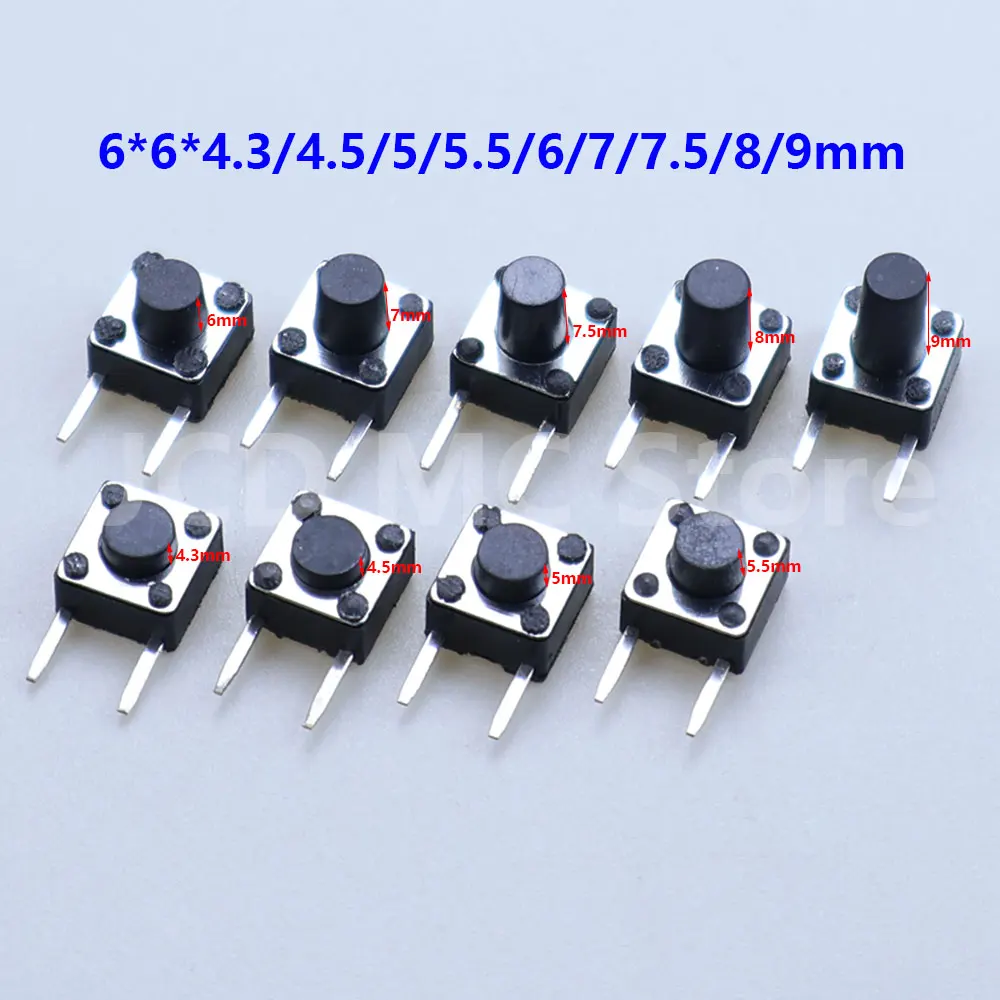 

90pcs 6X6X4.3/4.5/5/5.5/6/7/7.5/8/9MM Tact Switch Push Button Switch 12V 4PIN DIP Micro Switch Momentary Tactile Push Button
