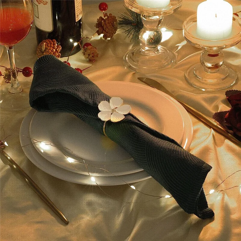

ABWR-Napkin Rings ,12 PCS Flowers Napkin Ring Holders Dinner Tables Rings Elegant Ornament Table Setting Decoration ,White