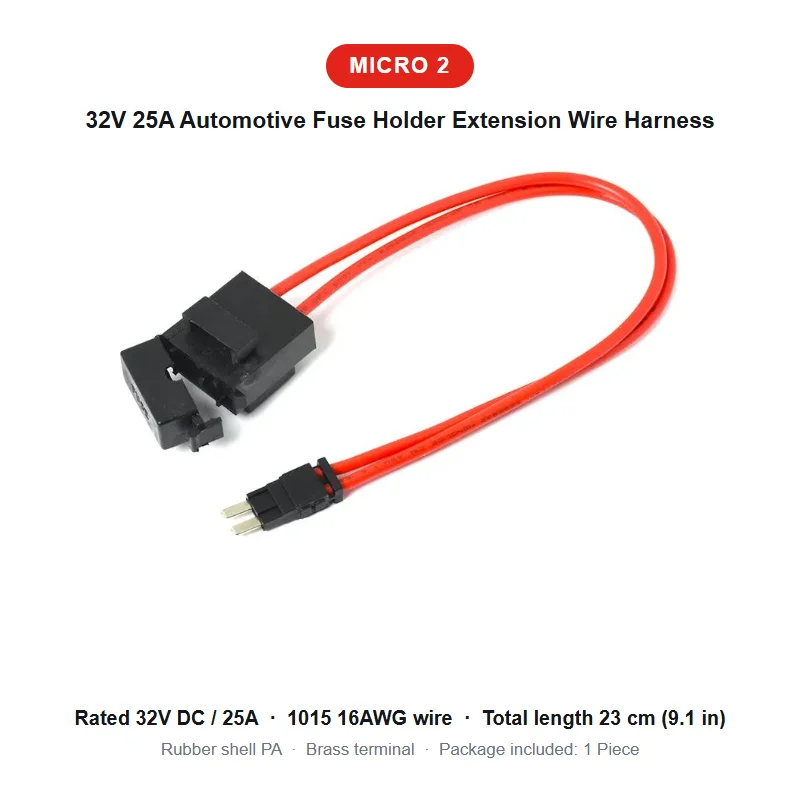 32V 25A Fuse Holder Extension Harness 16AWG Inline Blade Fuse Adapter Car Truck Automotive Standard Mini Micro2 Small Fuse